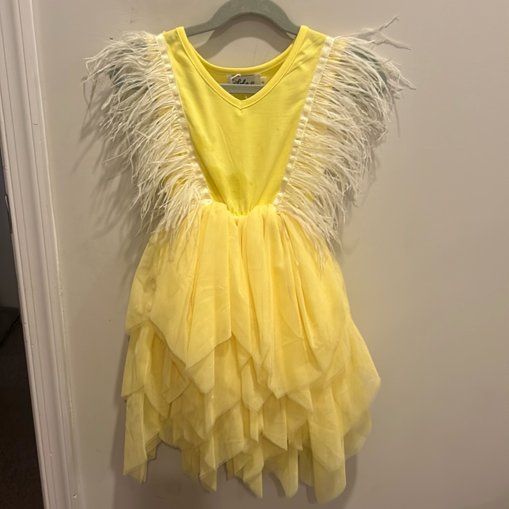 Lola & the Boys yellow tutu dress with feathers